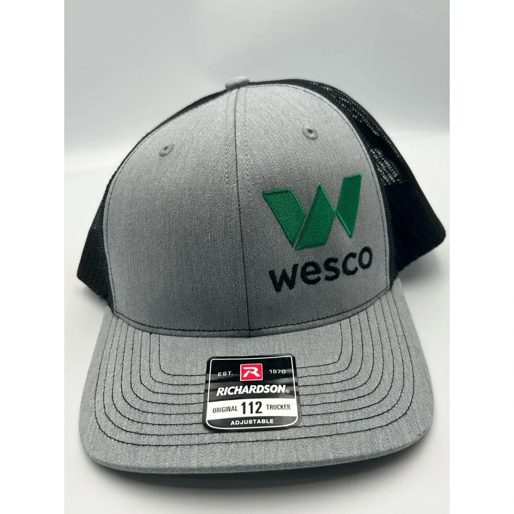 Richardson 112 Trucker Hat Wesco Logo Heather Grey Black‎ Snapback Mesh Cap